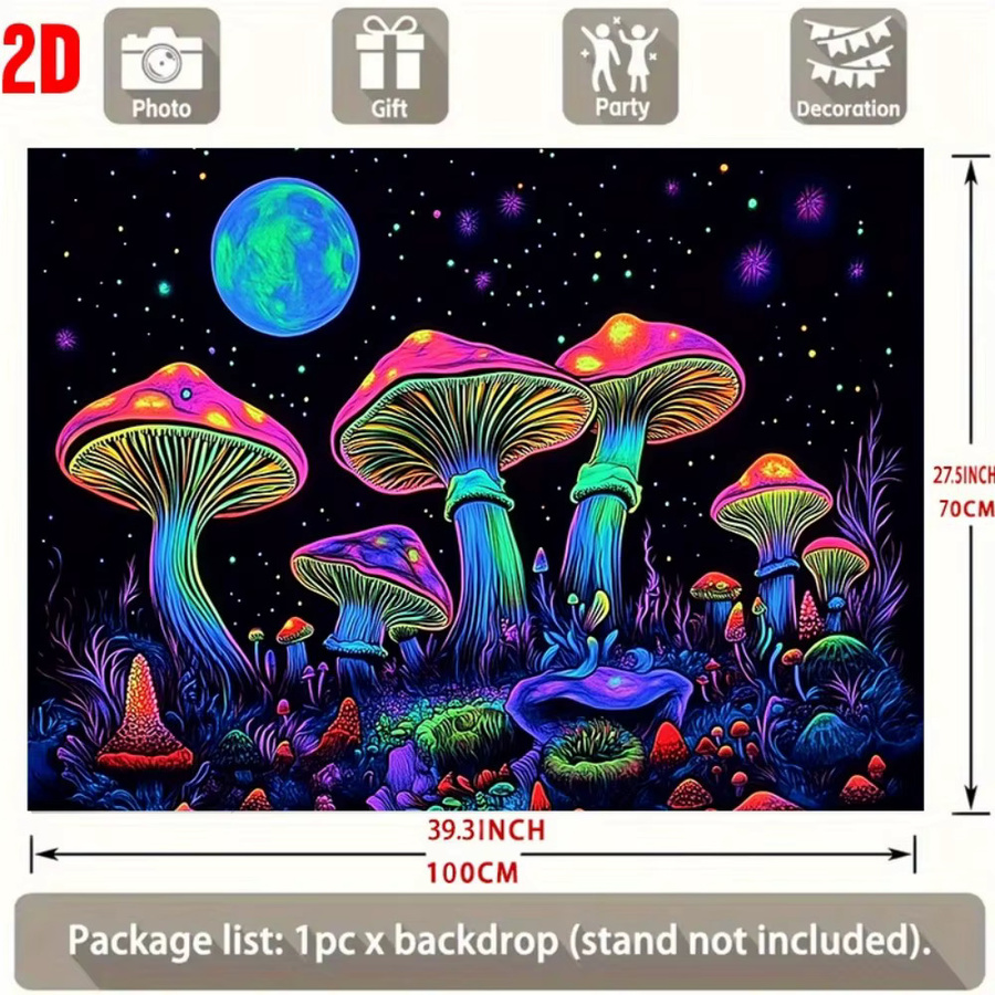 VIKAMA Neon-Fluoreszierender Pilzwald Wandteppich, Psychedelische Wandkunst in Multicolour, B/H: 60 x 40 cm - Bild 4