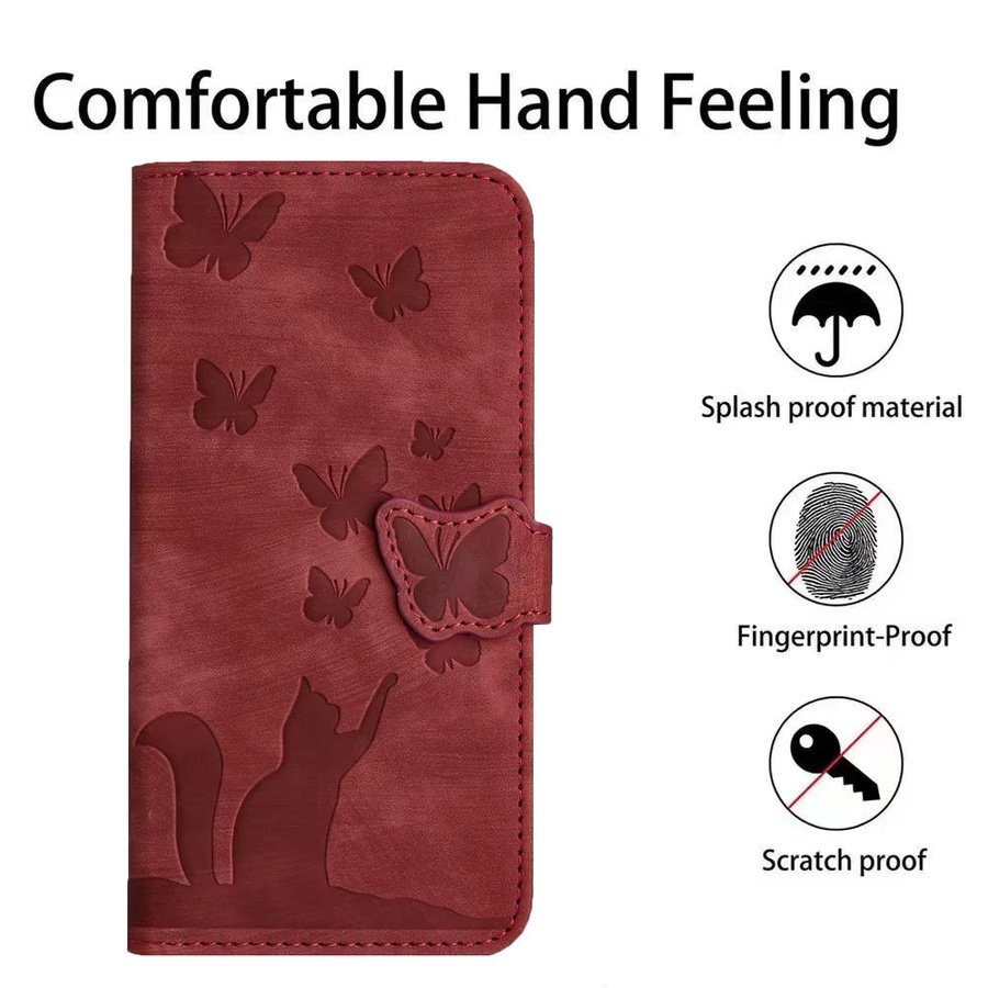 Schmetterling Katze Leder Brieftasche Handyhülle für Samsung Galaxy A56 A55 A54 A35 A36 A06 A17 A15 A34 A24 A14 A13 A23 A33 A53 A25 A05S in Rot - Bild 6