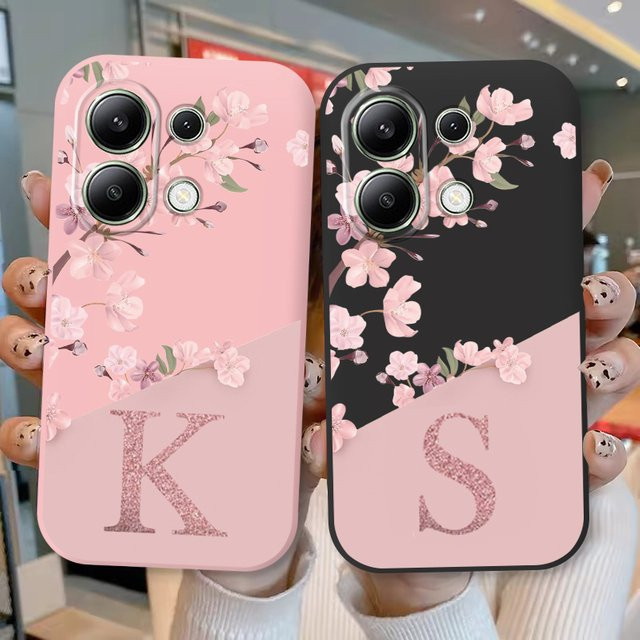 Xiaomi Redmi Note 13 4G 5G Schutzhülle mit Blumenmuster in Pink aus weichem Silikon TPU - Bild 1