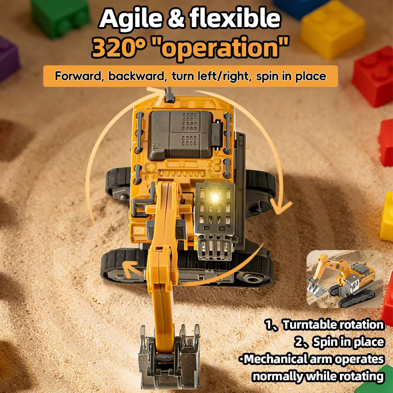 JIKEFUN Mini-Diecast-Bagger, 1:64, ferngesteuert, mit Licht und Soundeffekten - Bild 3