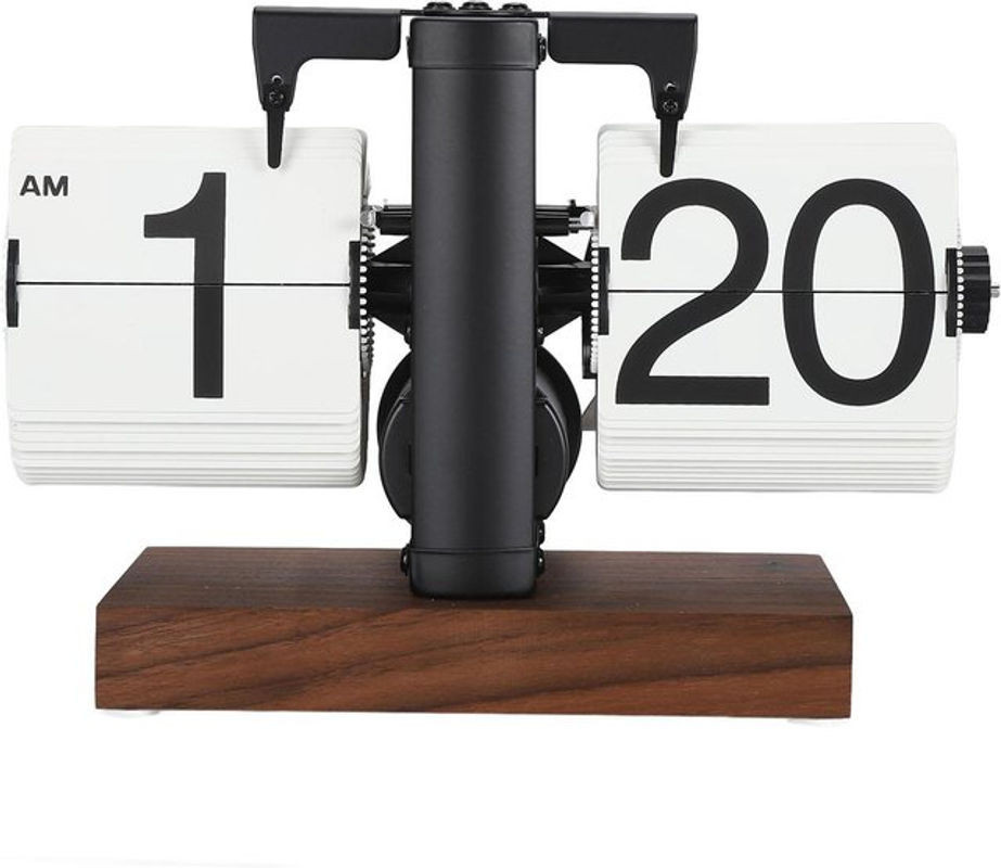 CosyHome Retro Mechanische Flip-Uhr mit Holzbasis, Digitaler Tischwecker im Vintage-Design, mehrfarbig - Bild 1