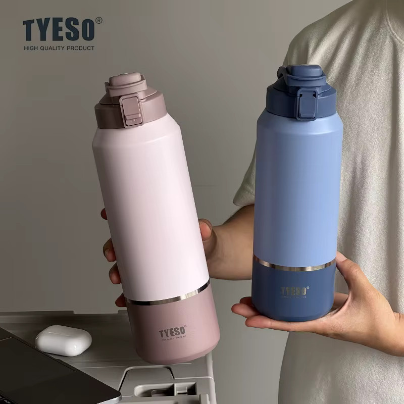 TYESO Thermoflasche aus Edelstahl mit Vakuumisolierung, auslaufsicherer Outdoor-Sport-Wasserbecher als Tumbler, Grau, 1200 ml / 1500 ml - Bild 3