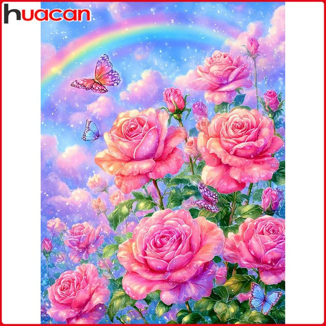 Huacan 5D-Diamantgemälde Rose Regenbogen als DIY-Diamant-Mosaik in Mehrfarbig, B/H: 30 x 20 cm - Bild 1