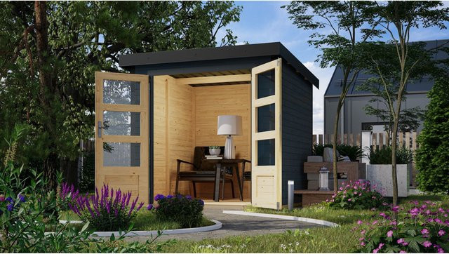 Karibu Hybrid Gartenhaus Hollywood in Anthrazit inklusive Fußboden - Bild 1