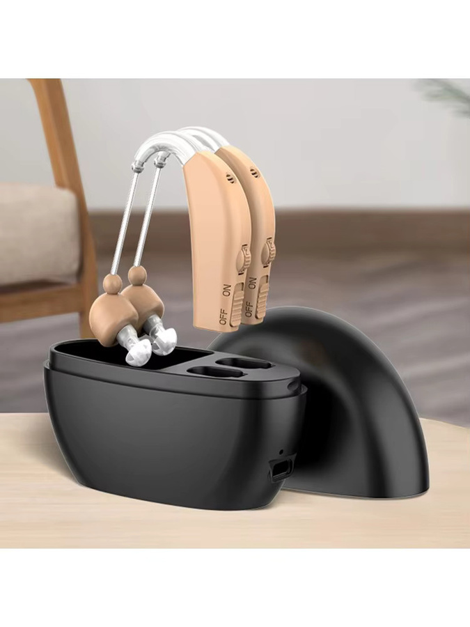 XceeFit Hörgerät für Senioren, tragbarer und wiederaufladbarer Tonverstärker mit kabelloser magnetischer Ladung in Weiß oder Beige - Bild 3