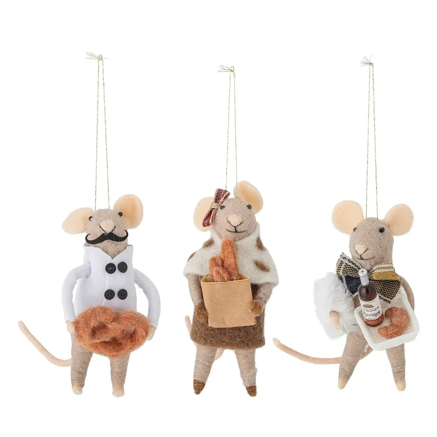 Bloomingville Ornament Peo Mäuschen aus Wollfilz in Natur, Set von 3 Stück, Höhe: 12 cm - Bild 1