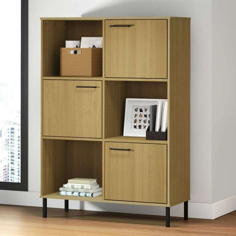 Bücherregal Oslo von Vidaxl aus Massivholz mit Metallbeinen in Braun, B/T/H: 90 x 35 x 128,5 cm - Bild 1