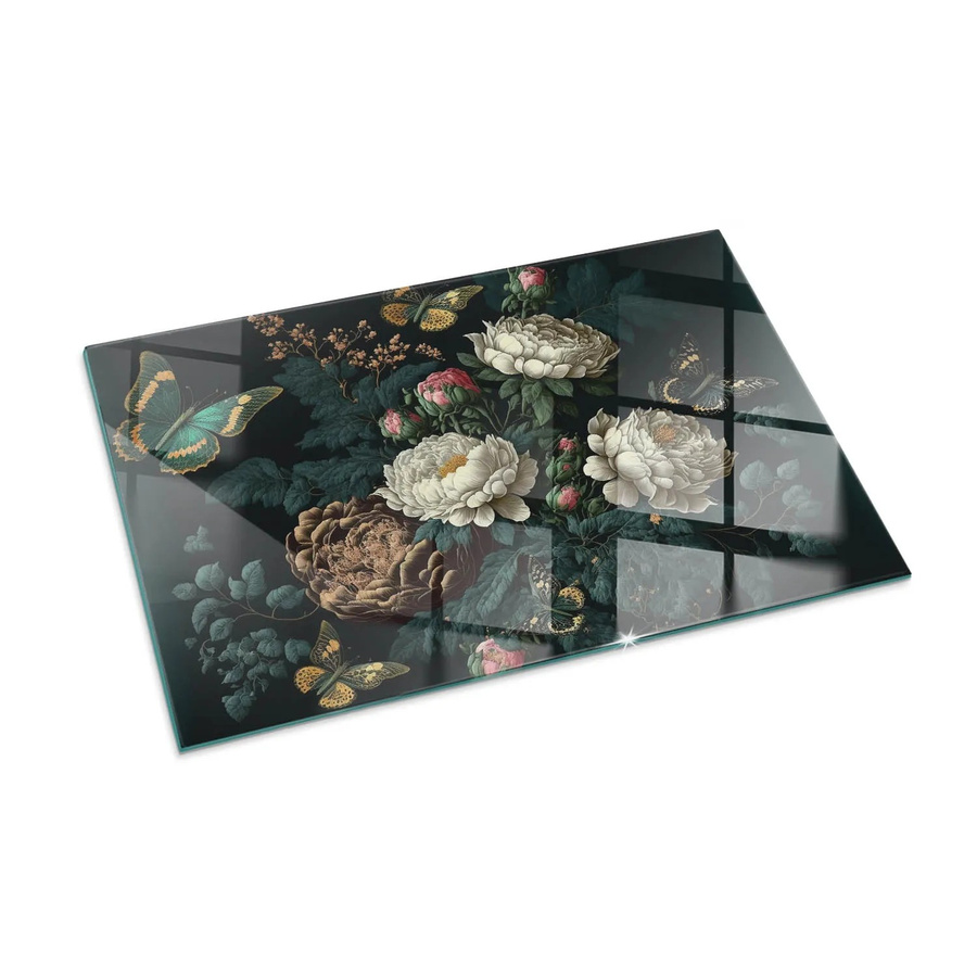Tulup Glasplatte für Kaminöfen mit Blumenmuster und Schmetterlingen, Grün, B: 100 cm, H: 70 cm - Bild 2