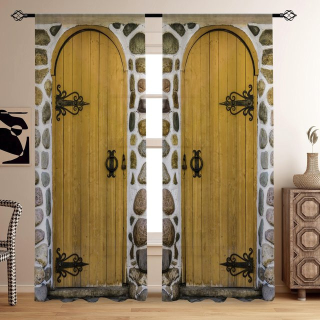 Yiran Furniture Vorhang Set mit 2 Paneelen im rustikalen Vintage-Design, braun, B/H: 50 x 100 cm - Bild 1