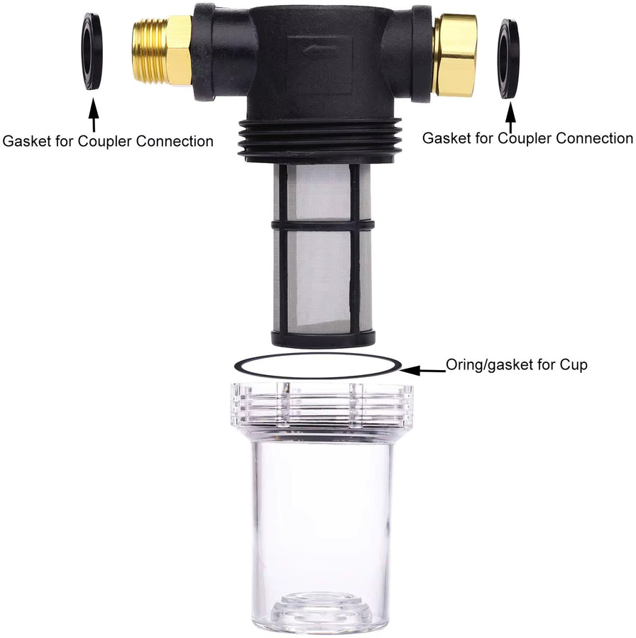 Drision G3/4 Gartenschlauch-Wasserfilter mit 100 Mesh Edelstahlsieb-Set in Schwarz - Bild 2
