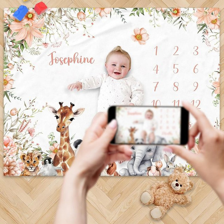 VIKAMA Fotodecke für Neugeborene mit floralem Design, warme Babydecke als Geschenkdecke, B/B/H: 90 x 75 x 75 cm
