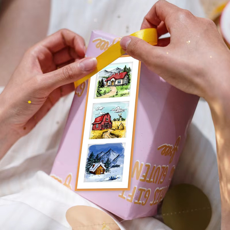 4 Stück Mini-Hütten Klarstempel aus Silikon für DIY Scrapbooking und Landschaftsgestaltungen in Transparent - Bild 3