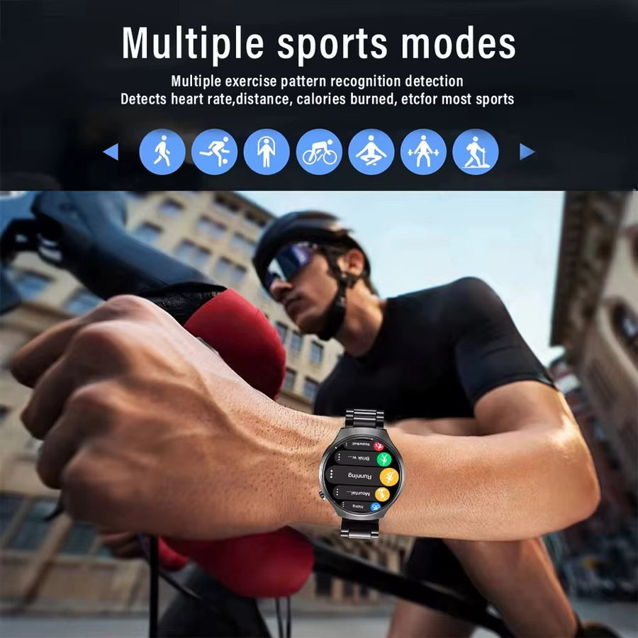 Ola Esporte Smartwatch für Damen und Herren in Schwarz mit Edelstahlarmband, wasserfestem Runddisplay und Sprachanruffunktion - Bild 3