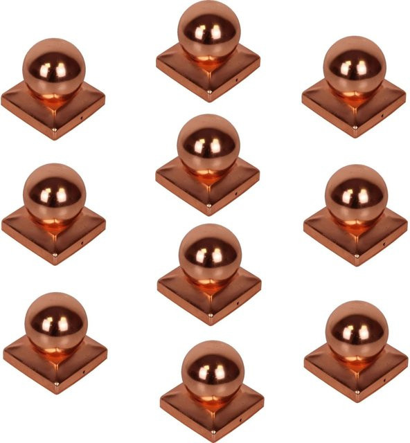 Holmwerk 10er Set Pfostenkappe Kugel aus Metall in Kupfer für quadratische Pfosten 7 x 7 cm, Durchmesser: 7,1 cm - Bild 1