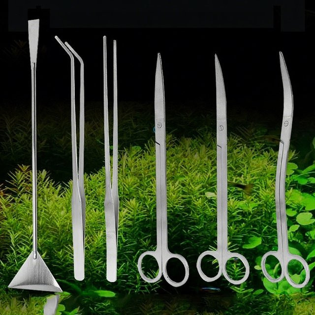 TUNFAN Aquarium Schere und Pinzette Set aus Edelstahl in Silber für Pflanzenpflege und Reinigung, Länge: 25,0 cm - Bild 1