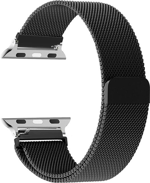 SH-YU1 Uhrenarmband Milanaise, Edelstahl, Schwarz, Damen - Bild 1