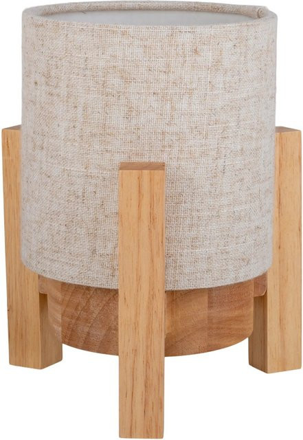 Näve LED-Akkutischleuchte Madita aus Holz und Leinen in Beige, dimmbar, Durchmesser: 16,2 cm, Höhe: 19 cm - Bild 1