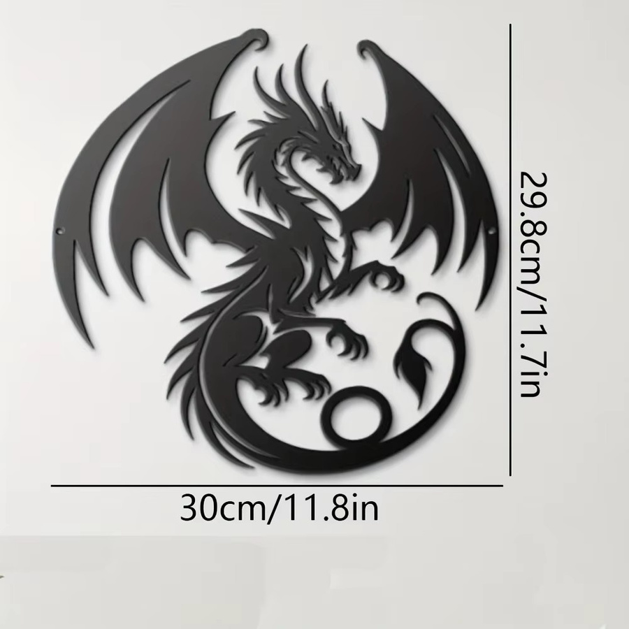 CIFBUY 2D Fliegender Drache Metall-Wandkunst in Schwarz als Eisen-Wanddekoration - Bild 2