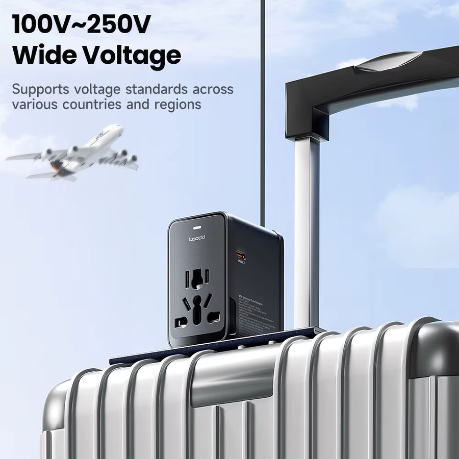 Toocki 75W GaN Internationaler Reiseadapter in Schwarz mit 3 USB-C und 1 USB-A Anschlüssen für EU, US, UK und AUS - Bild 3