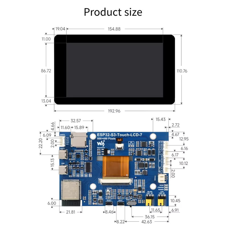 Waveshare 7 Zoll kapazitives Touch-Display-Entwicklungsboard mit ESP32-S3, 800 x 480 Pixeln, WLAN und BLE 5 in Schwarz - Bild 3
