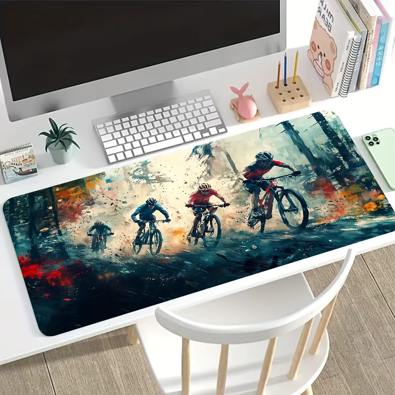 Semalam Gaming-Schreibtischunterlage mit Mountainbike-Renndesign, rutschfeste Gummiunterseite, Multicolor - Bild 3