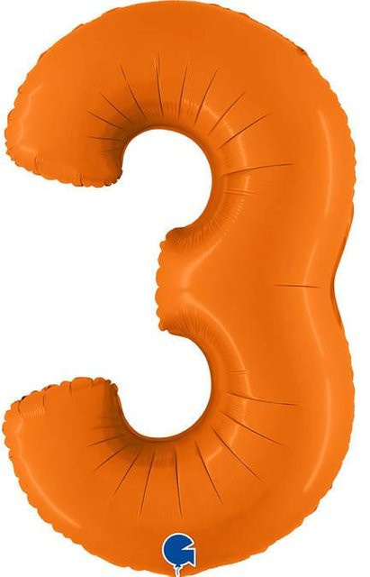 Grabo Folienballon Zahl 3 in Matt Orange, Höhe: 102 cm - Bild 1
