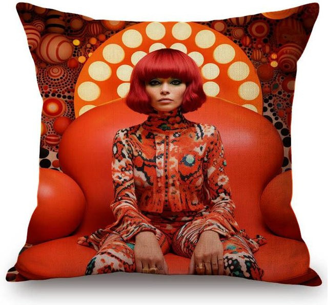 Dekorativer Kissenbezug Yayoi Kusama Moderne Kunst Polka Dots mit Kürbis-Motiv aus Baumwolle und Leinen, Farbe: Orange, B/H: 18 x 18 cm - Bild 1