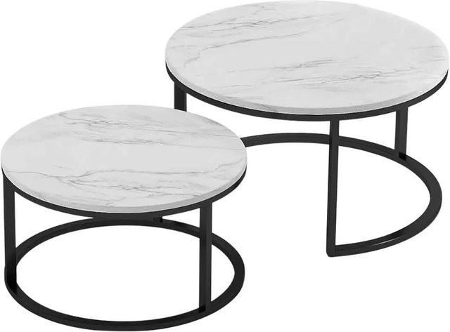 PXloue Couchtisch Set aus 2 runden Satztischen in Schwarz aus Metall für dein Wohnzimmer, B/T/H: 80 x 80 x 45 cm und 60 x 60 x 34 cm - Bild 1