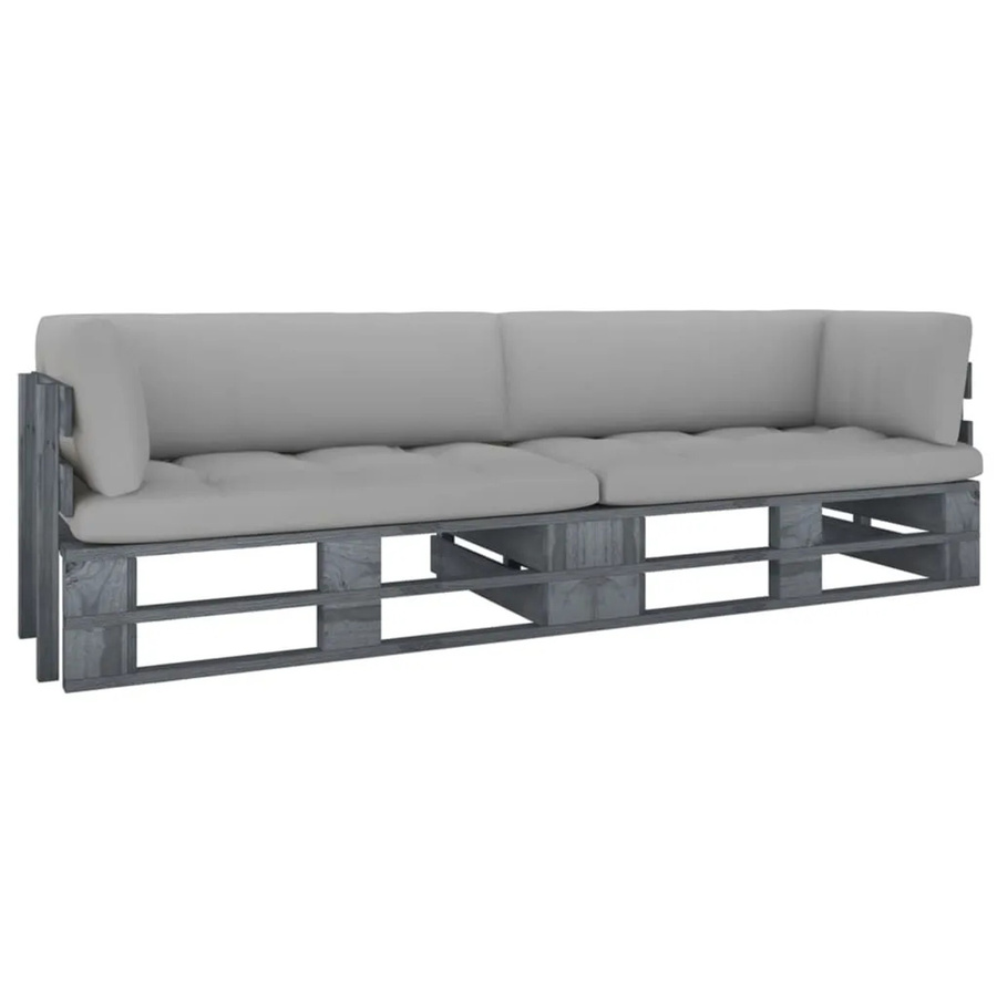 vidaXL 2-Sitzer-Palettensofa aus imprägniertem Kiefernholz mit Kissen in Grau - Bild 2