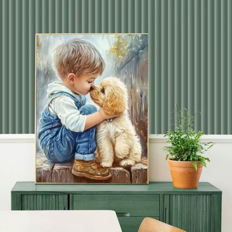 Huacan 5D Diamantmalerei Junge Hund DIY Mosaik Porträt mit runden Bohrern in Mehrfarbig - Bild 3