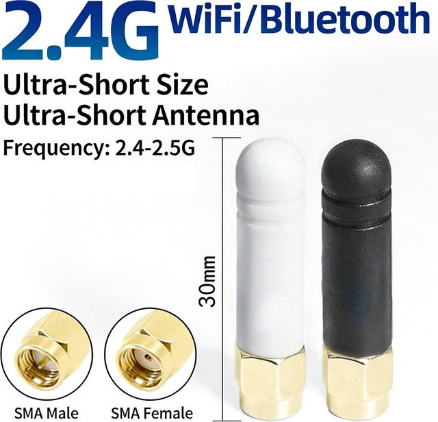 FRHY Mini-Kurzarmantenne 2,4G mit SMA-Stecker und Gummimanschette für WLAN und Bluetooth, Schwarz oder Weiß - Bild 1