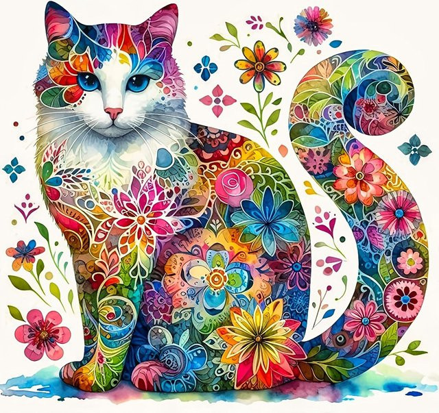 EverShine Diamant-Malerei Katze und Blume DIY 5D Mosaik Set mit bunten Strasssteinen, B/B/H: 20 x 20 x 20 cm - Bild 1