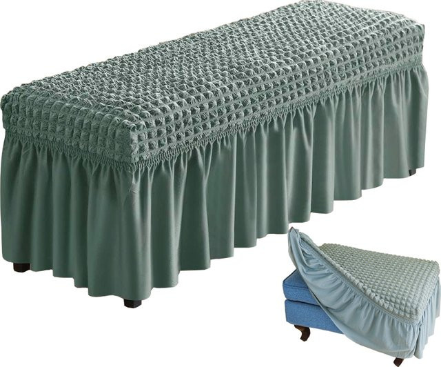 S-EMIGA Stretch-Schonbezug für Esszimmerbänke und Fußhocker aus Polyester mit modernem Blasengitter-Design - Bild 1