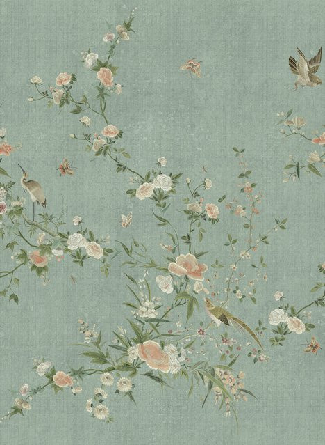 Sandberg Mural Bloom Tapete mit floralem Muster in Teal und Grün, selbstklebend, Vlies - Bild 1