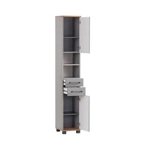Schildmeyer Hochschrank Jelda in Grau mit Türen und Regalen, B/T/H: 30,3 x 32,6 x 180,9 cm - Bild 3