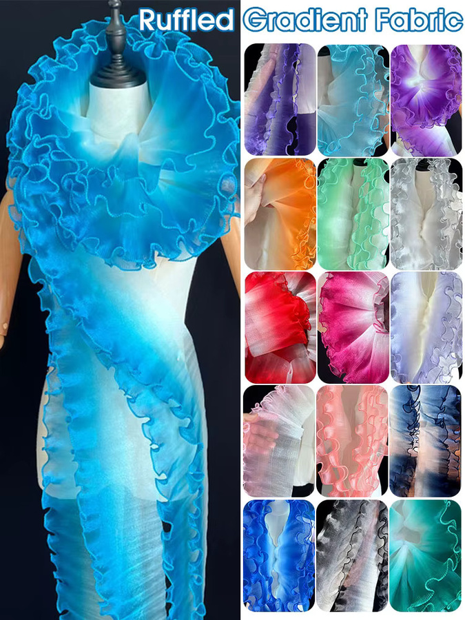 Lotusblatt Organza Plissee Designer Stoff mit Farbverlauf und Rüschen als Spitzenbesatz für Hochzeit und DIY-Nähen, Multicolour, 5 Yards - Bild 4