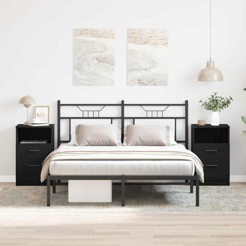 Set aus 2 modernen Nachttischen von vidaxl in Schwarz und Eiche aus Holzwerkstoff, B/T/H: 40 x 35 x 65 cm - Bild 1