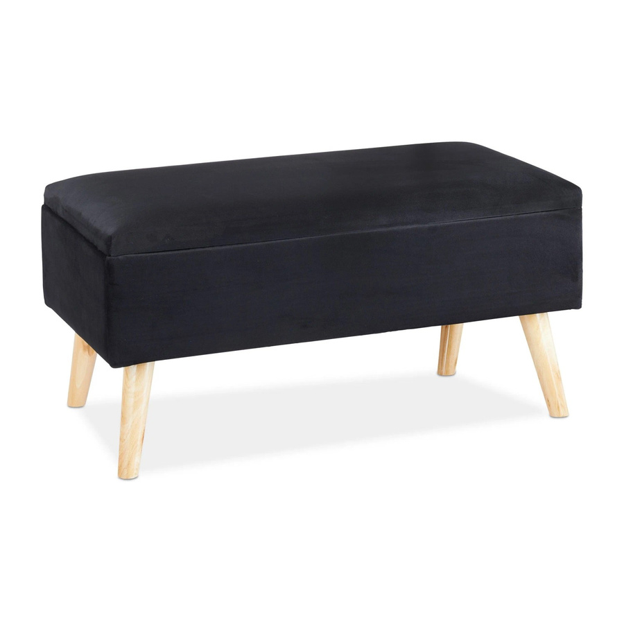 Relaxdays Sitzbank aus Samt und Eukalyptusholz in Schwarz mit Stauraum, B/T/H: 80 x 40 x 41 cm - Bild 2