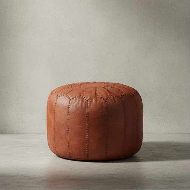 KADIMA DESIGN Orientalischer Sitzhocker aus Echtleder, Braun, B/T/H: 40 x 40 x 52 cm - Bild 1