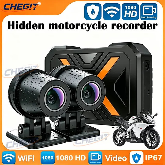 WDSZKMYF Motorrad Dashcam mit Dual-Objektiv für Vorder- und Rückkamera, 1080P Full HD, WiFi, IP67 Wasserdicht, Schwarz - Bild 1