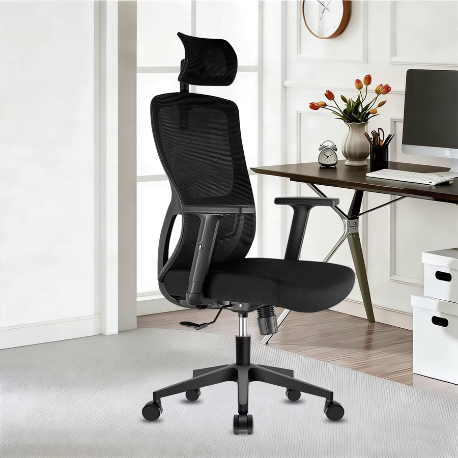 Durrafy Ergonomischer Bürostuhl in Schwarz mit verstellbarer Kopfstütze, Armlehnen und Lendenwirbelstütze - Bild 3