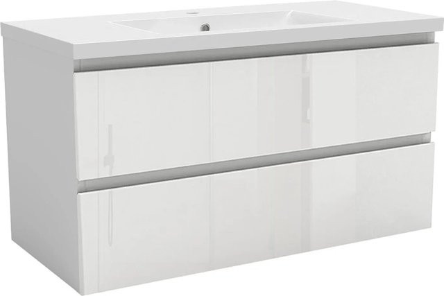 AICA Badmöbel Set Aalst: 2-teiliges Waschtisch-Set mit Mineralguss-Waschbecken und Unterschrank in Weiß Hochglanz, Breite: 101 cm - Bild 1