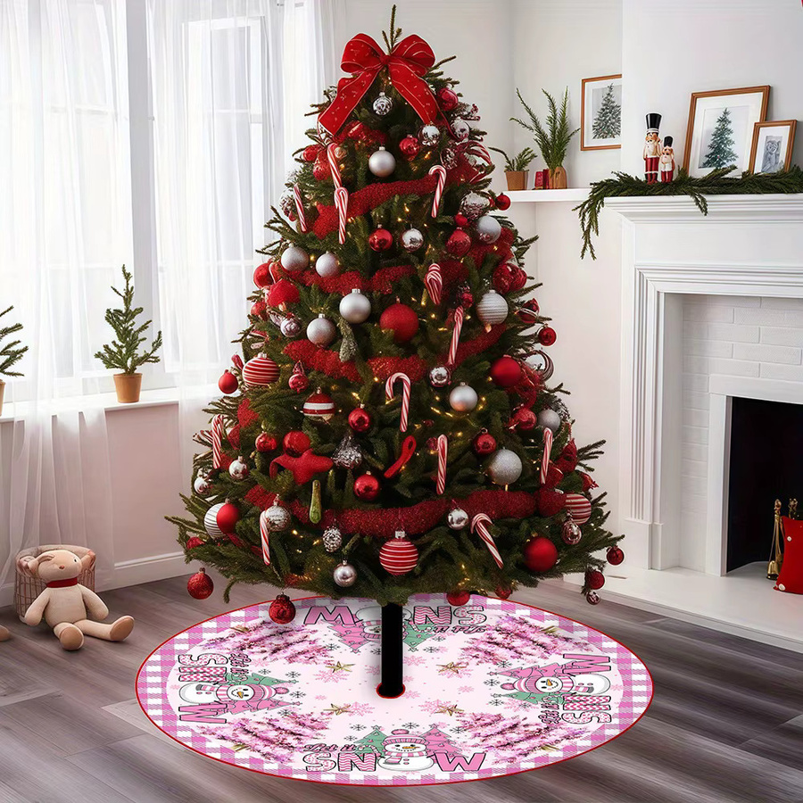 VIKAMA Weihnachtsbaum Rock mit rosa Cartoon-Schneemann und kariertem Besatz in Pink - Bild 2