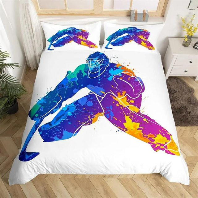 JMG Household Supplies Eishockey Bettwäsche Set mit Brennendem Hockeyball, Schwarz/Mehrfarbig, Polyester, B/H: 135 x 200 cm - Bild 1