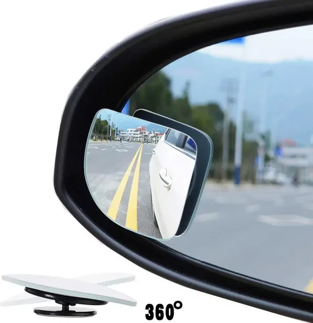 2 Stück Weitwinkel-Auto-Spiegel für den toten Winkel, 360 Grad drehbar, rahmenloser runder HD-Rückspiegel, Farbe: transparent - Bild 1
