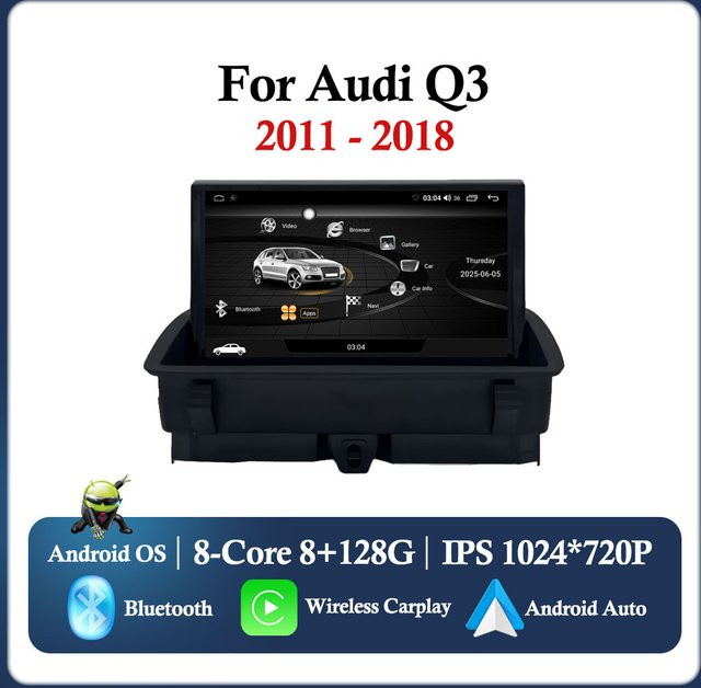 KJ-NAVI Android 15 Multimedia Radio für Audi Q3 2011 - 2018 mit 8 Zoll Touchscreen, Drahtloses CarPlay, GPS Navigation und WIFI in Schwarz - Bild 1