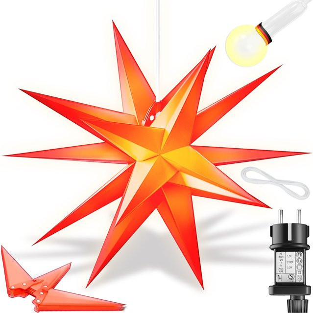 KESSER LED Leuchtstern 3D als Adventsstern für innen und außen mit Timer in Warmweiß, Orange und Weiß - Bild 1