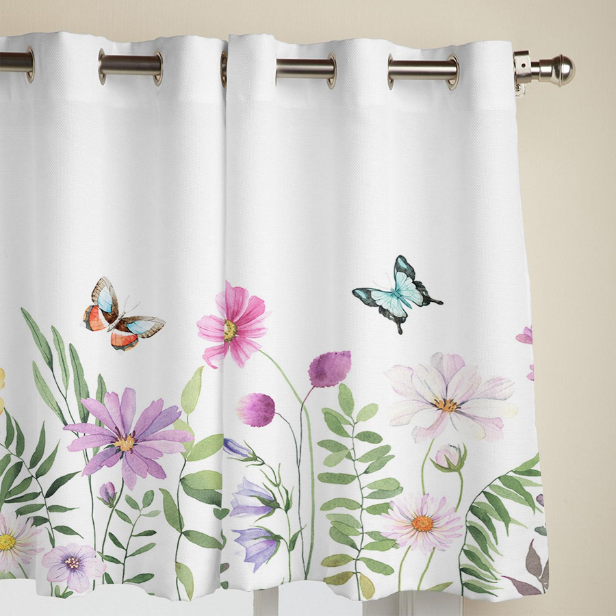 Binchi Outdoor Equipment Dekorationsvorhang mit Blumen- und Schmetterlingsmuster, semi-transparent, Polyester, Breite: 135 cm, Höhe: 60 cm - Bild 1