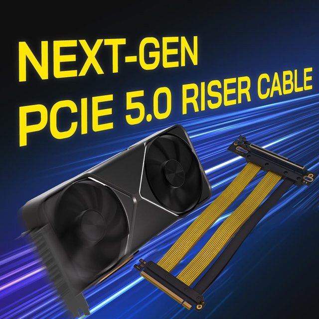 PCI-E 5.0 X16 Riser-Kabel in Schwarz, 90-Grad-Steckplatz mit 128 GB/s für vertikale GPU-Installation in ITX-Systemen, Länge: 20 cm - Bild 1