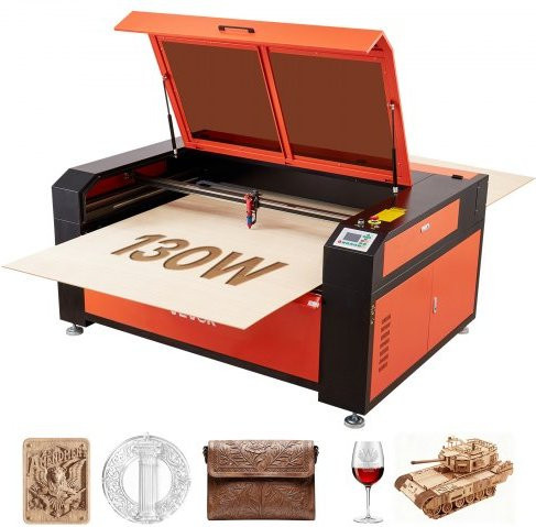 VEVOR CO2-Lasergravierer und Schneidemaschine 130 W, Arbeitsbereich B: 140 cm, T: 90 cm, Farbe: Orange, Material: Stahl - Bild 1